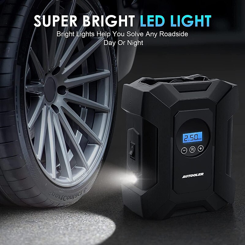 Tire Inflator Portable Air Compressor, 12v Dc Air Pump for Car Tires with Digital Pressure Gauge 150psi and Emergency Led Light, Tire Pump for Car Bicycle Motorcycle Basketball and Other Inflatables4