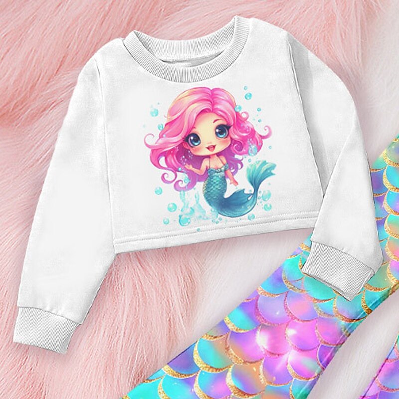 Girls' 3D Graphic Cartoon Mermaid Sweatshirt & Sweatpants Set Clothing Set Pink Long Sleeve 3D Print Fall Winter Active Fashion Daily Kids 3-12 Years Outdoor Vacation Date Regular Fit4