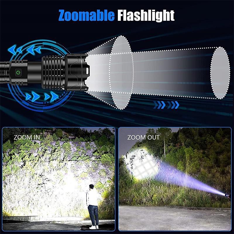 Flashlights High Lumens Rechargeable, 120000 Lumen Flashlight xhp160 Zoomable Brightest Flashlight, with 5 Modes Waterproof LED Tactical Flashlight for Emergencies Camping3