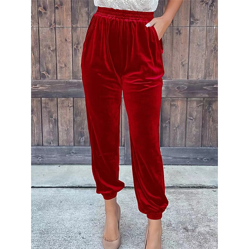 Women's Sweatpants Joggers Velvet Pants Trousers Full Length  Pocket Micro-elastic High Waist Fashion Streetwear Party Dark Brown Black S M Fall & Winter3