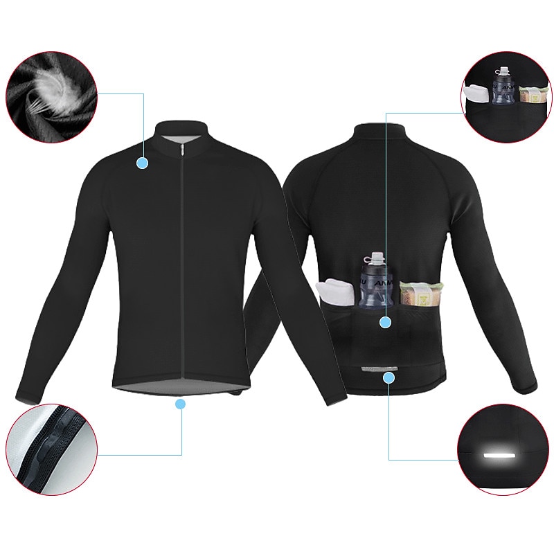 Men's Cycling Jersey Graphic Letter & Number Long Sleeve Bike Jersey Top with 3 Rear Pockets Mountain Bike MTB Road Bike Cycling Quick Dry Reflective Strips Back Pocket Moisture Wicking Sports Black2