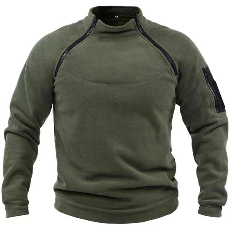 Men's Zip Sweatshirt Tactical Black Army Green Red Navy Blue Brown Standing Collar Plain Sports & Outdoor Daily Holiday Polyester Streetwear Basic Casual Spring &  Fall Clothing Apparel Hoodies