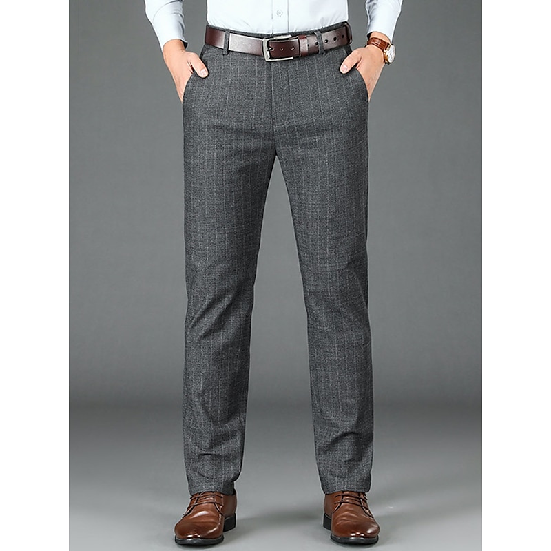 Men's Dress Pants Trousers Suit Pants Pocket Straight Leg Stripe Office Business Casual Fashion Basic Black Gray
