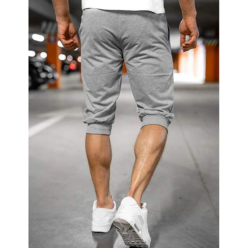 Men's Sweatpants Joggers Capri Pants Drawstring Elastic Waist Plain Comfort Breathable Outdoor Daily Going out Fashion Casual Black Light Grey2