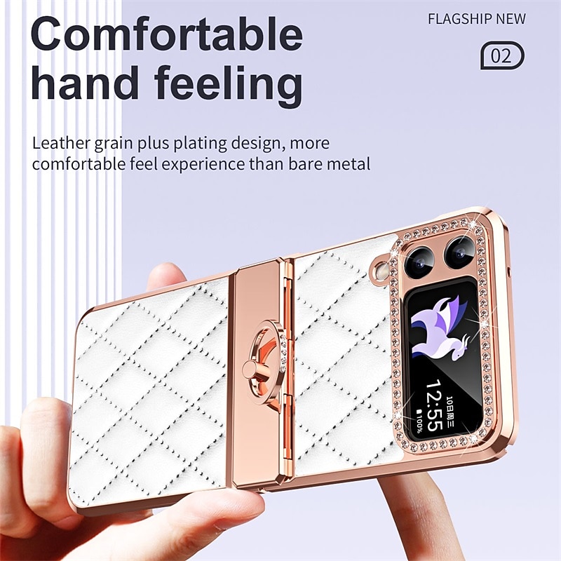 Phone Case For Samsung Galaxy Z Flip 7 Z Flip 6 Z Flip 5 Z Flip 4 Z Flip 3 Back Cover Bling Rhinestone Plating Crystal Diamond PC PU Leather3