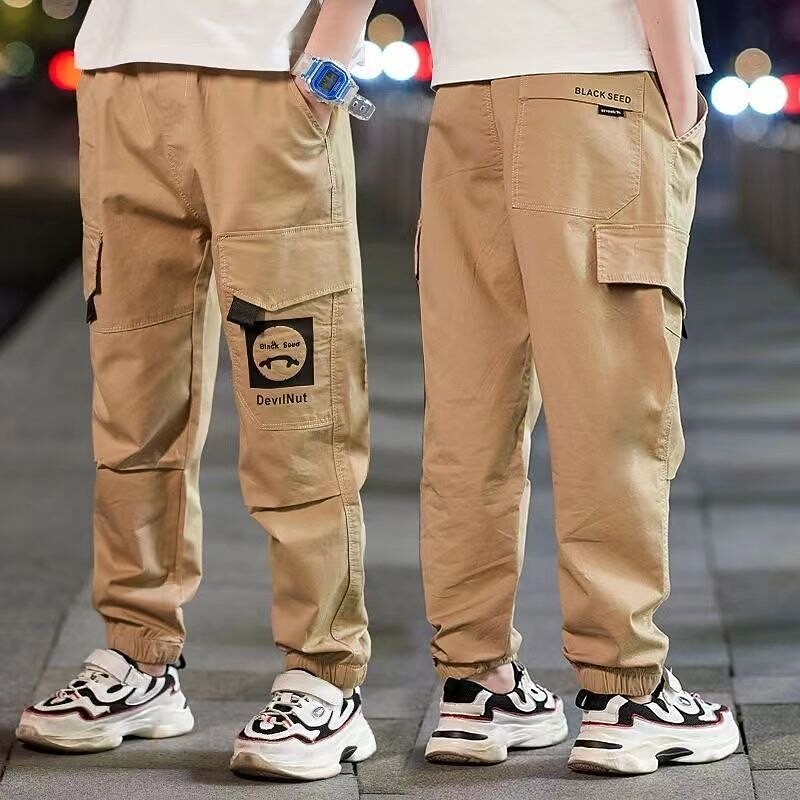 Kids Boys Sweatpants Trousers Pocket Cartoon Letter Breathable Comfort Pants Training Sports Daily Basic Black Avatar Overalls Black Small Label Overalls Army Green Small Label Overalls Mid Waist3