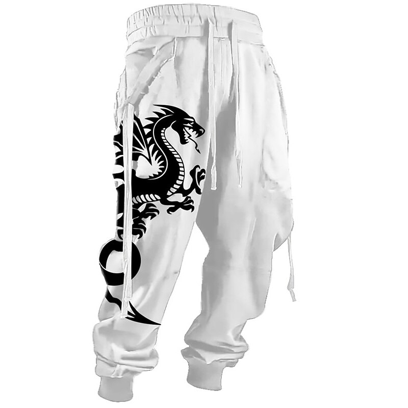 Dragon Casual Men's 3D Print Sweatpants Pants Trousers Outdoor Street Casual Daily Polyester Black White Green S M L Mid Waist Elasticity Pants3