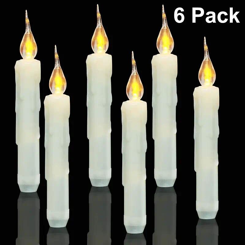 6pcs Soft Pointed White Shell Candles Perfect for Halloween and Christmas Decorations Long Bar Candles with Tearing Points Decorative Desk and Living Room Lights