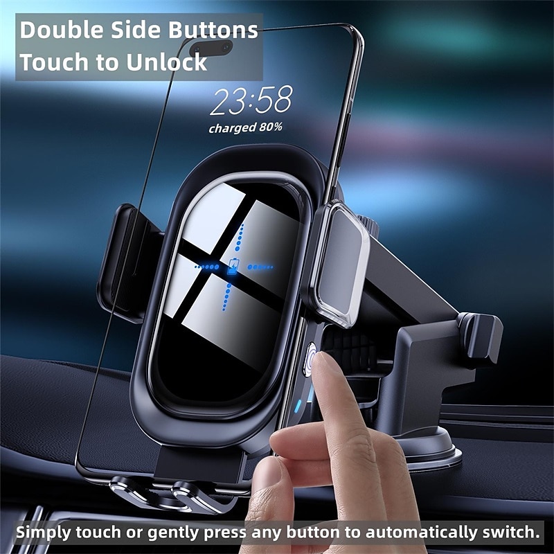 Wireless Car Charger with Phone Holder Mount Cell Phone Car Holder Phone Stand for Car Dashboard Windshield Cell Phone Automobile Cradles for iPhone Android Smartphone2