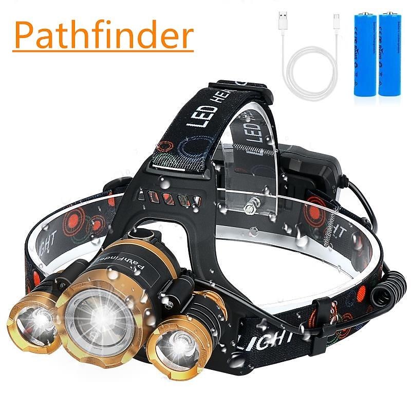Pathfinder IR Sensor LED Headlight Headlamp Head Flashlight Torch Zoomable 12000 Lumen T6 Rechargeable Forehead Lamp Light Fishing