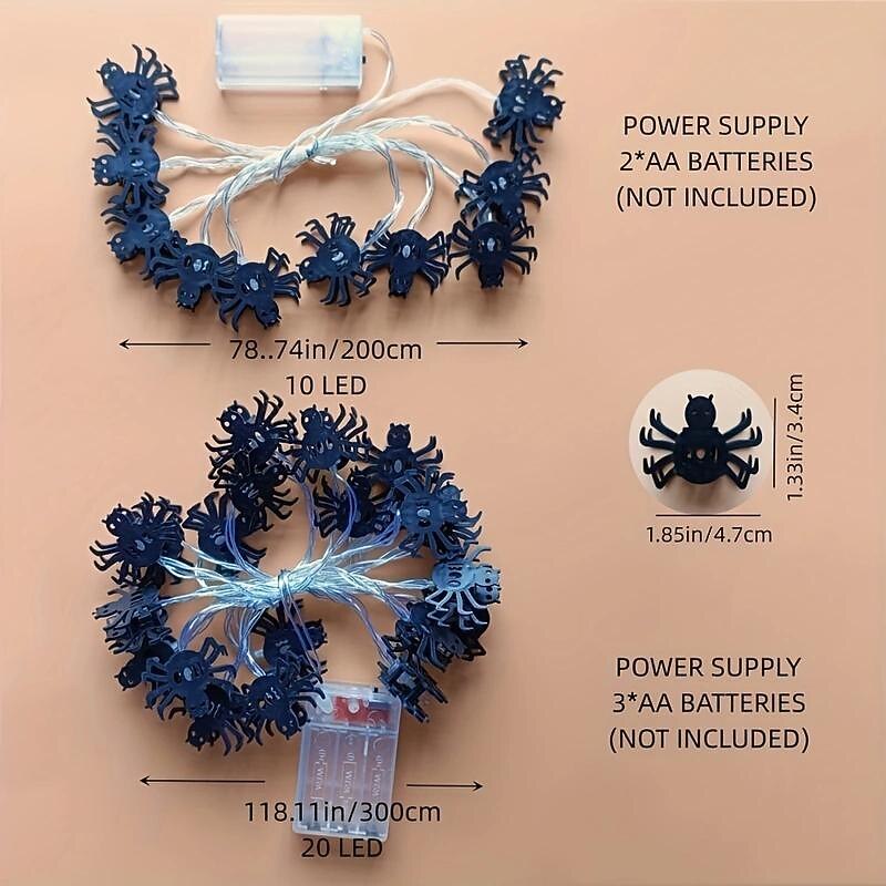 Halloween Spider String Lights 2/3/6m LED Halloween 10/20/40 Spider Lights Decorative Lights Spider Festival Lights Dress Up Bedroom Lights String Lights Hanging Lights3