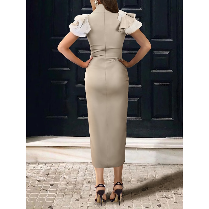 Sheath Cocktail Dresses Elegant Dress Formal WorkWear Ankle Length Sleeveless High Neck Stretch Fabric with Slit Appliques Dresses2