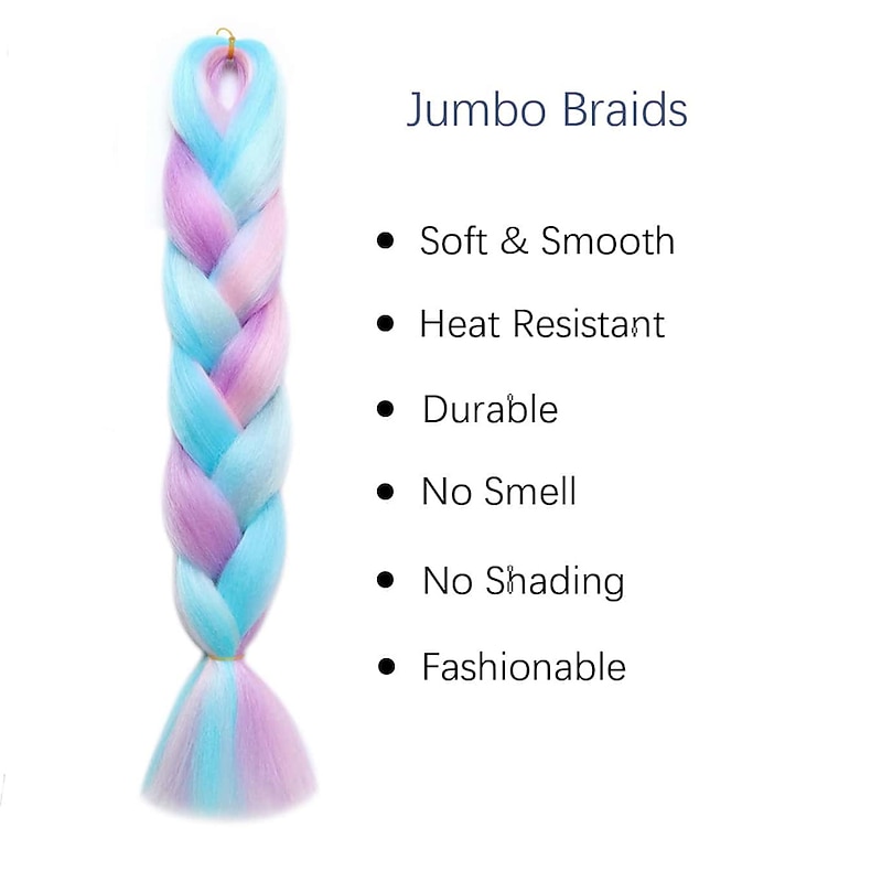 Jumbo Braids Crochet Braids Hair Extension Three Tone Ombre Color Rainbow Jumbo Braiding For Twist Braiding Jumbo Box Braiding Hair 1pc/3pcs/5pcs2