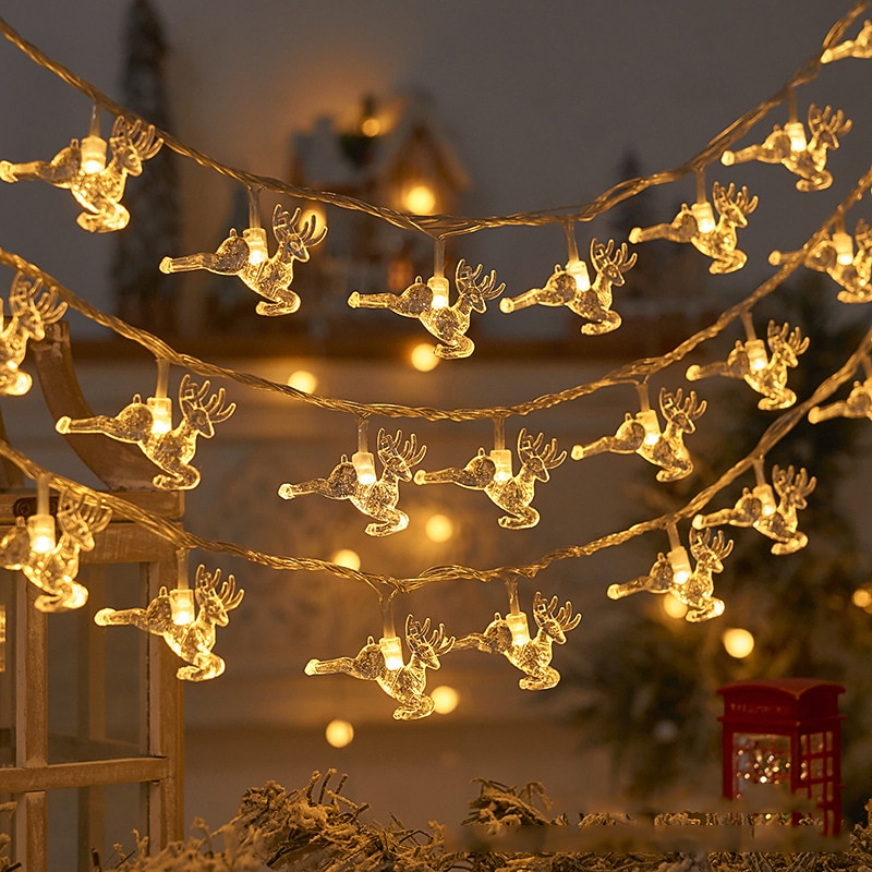 LED Christmas Elk Snowflake Fairy String Lights 6m 3m 1.5m Christmas Tree Star Lights New Year Christmas Party Holiday Home Garden Decoration Hanging Lights3