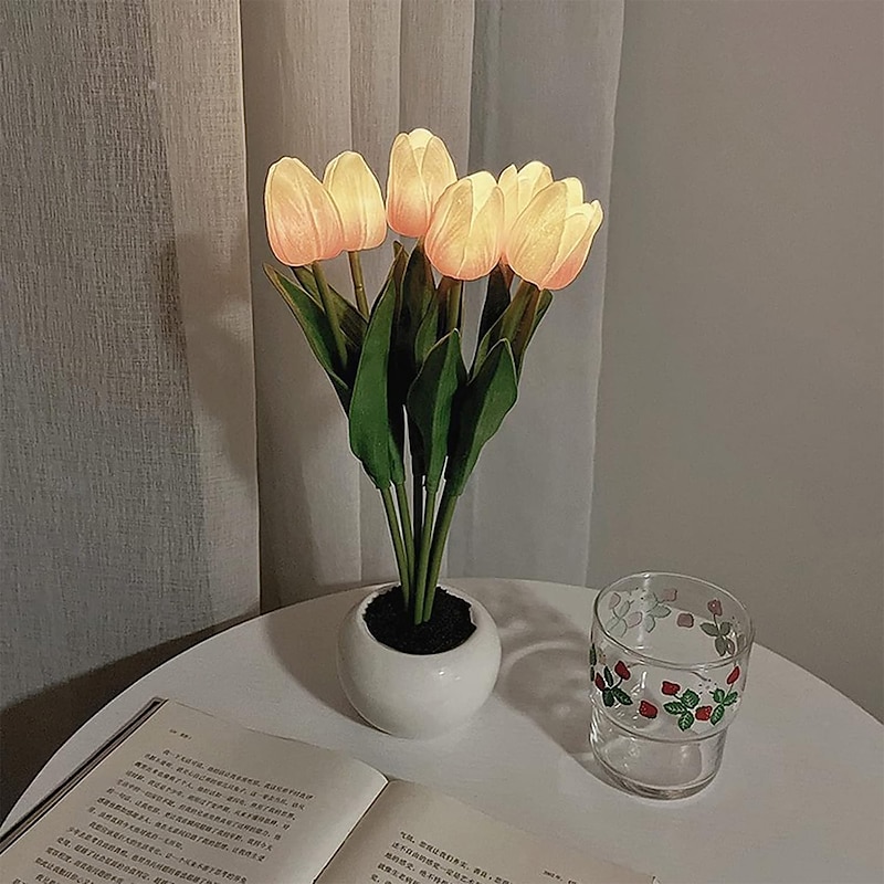 6pcs Tulip Flower Table Lamp Tulips LED Night Light Simulation Flower Potted Night Light Gift for Her Birthday Holiday Party Wedding Room Decoration3