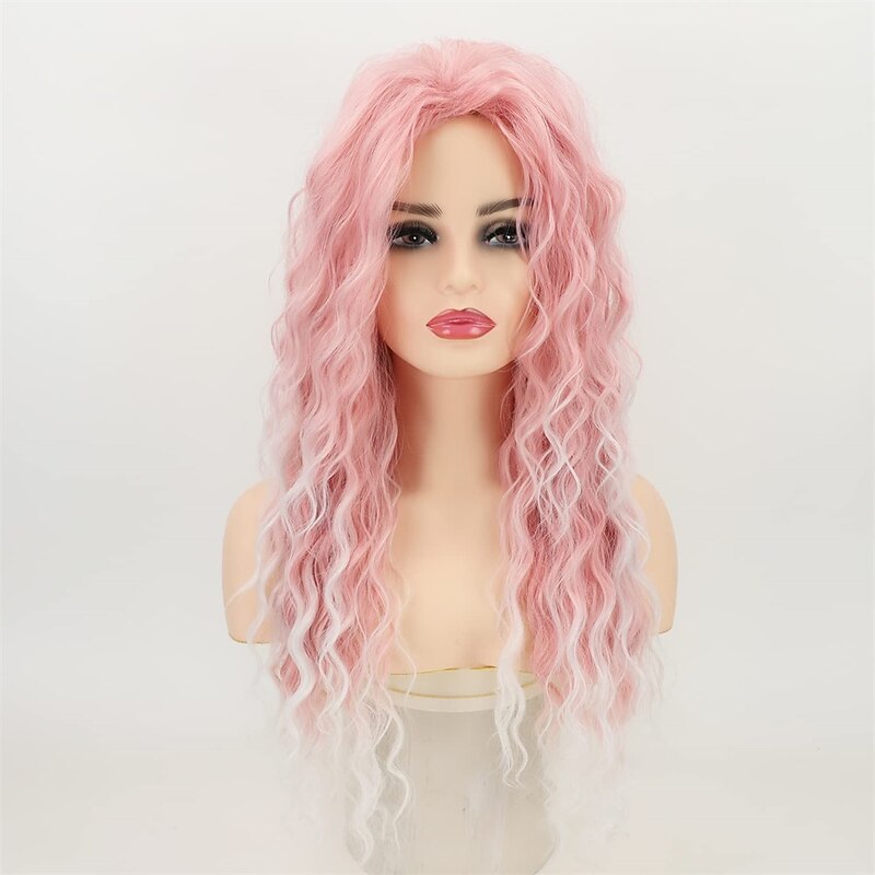Long Pink Curly Wigs for Women Heat Synthetic Wave Curly Wig Layered Puffy Hair Replacement Wig Loose Curls Daily Party Wig3