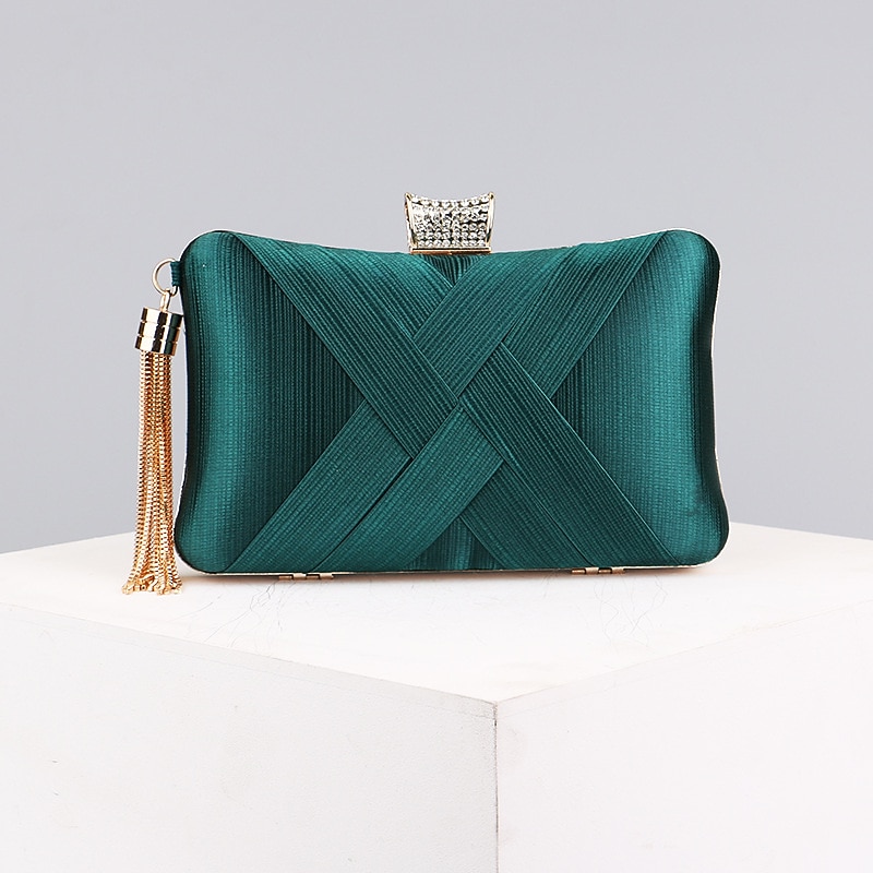 Women's Clutch Evening Bag Wristlet Clutch Bags Silk Party Bridal Shower Holiday Tassel Chain Large Capacity Lightweight Durable Solid Color Black Blue Purple3