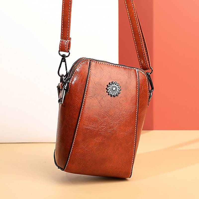 Women's Brown Faux Leather Crossbody Bag – Stylish Sunflower Design with Adjustable Strap for Daily Use, Travel & Casual Outings3