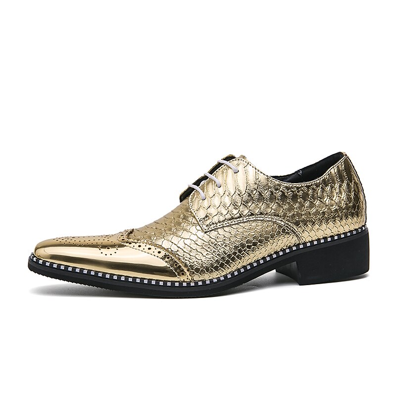 Men's Gold Metallic Oxford Dress Shoes – Shiny Faux Leather Brogue Wingtip Lace-Up Shoes for Party, Wedding, and Stage Performance2