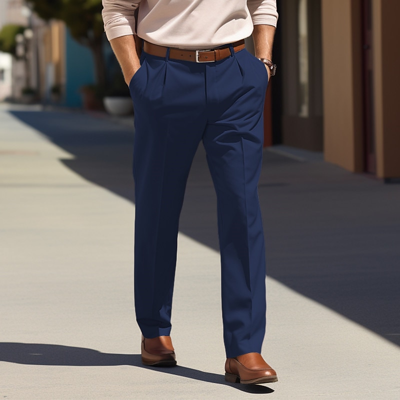 Men's Trousers Dress Pants Slacks Casual Pants Suit Pants Front Pocket Pleats Plain Comfort Wedding Business Daily Fashion Chic & Modern Black Blue4