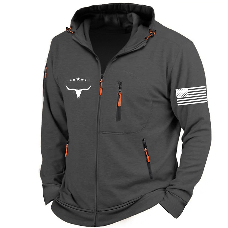 Men's Graphic National Flag Long Sleeve Sweatshirts  Hooded Streetwear Designer Sports & Outdoor Casual Spring &  Fall Navy Blue Dark Gray Gray Clothing Apparel Designer S M L XL XXL 3XL2