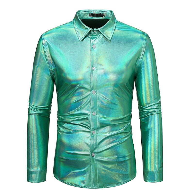 Disco 1980s Shiny Metallic Blouse / Shirt Masquerade Disco Fancy Dress Men's Carnival Costume Masquerade Party / Evening Bachelorette Party Pride Parade Adults' Shirt4
