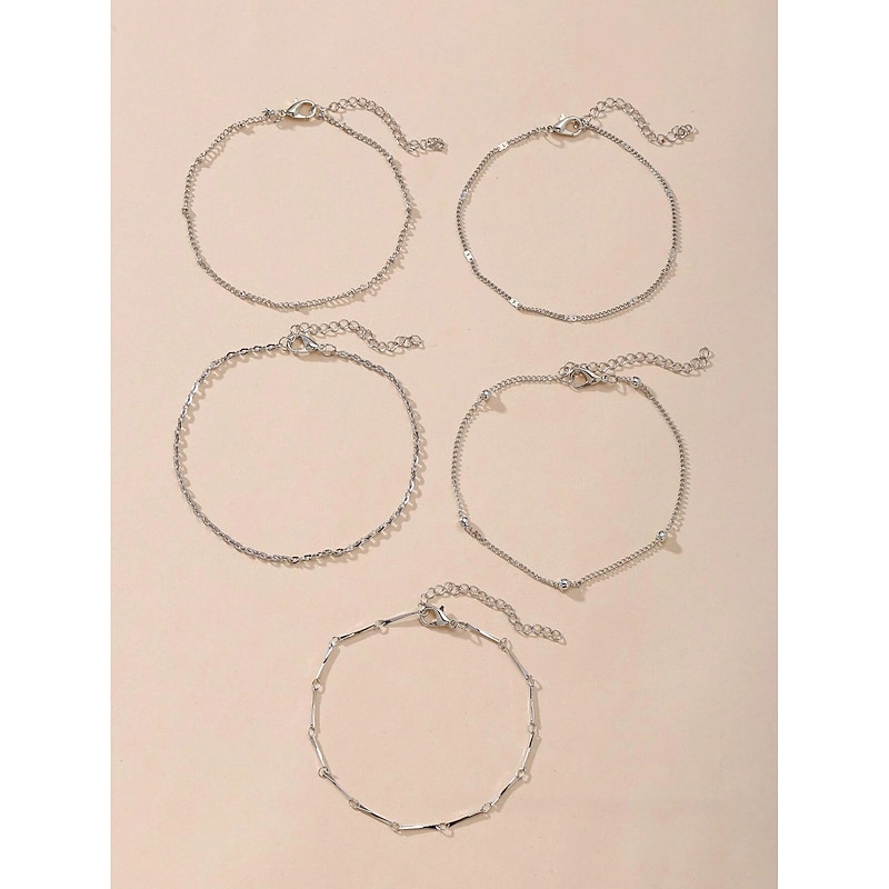 Ankle Bracelet Personalized Stylish Simple Women's Body Jewelry For Party Evening Holiday Classic Alloy Weave Silver 5 PCS4