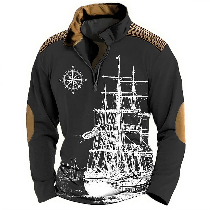 Men's Nautical Sweatshirts Sweatshirt Zip Sweatshirt Pullover Long Sleeve Sweatshirt Quarter Zip Daily Classic Casual 3D Print Holiday Going out Streetwear Print Spring &  Fall2