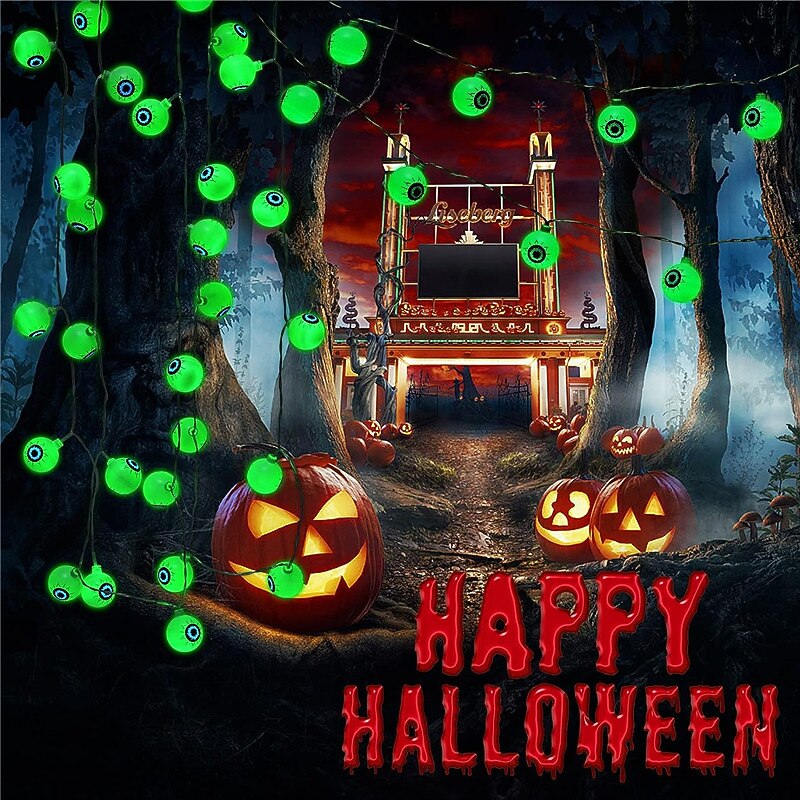 Halloween Eyeball Atmosphere Led String Lights 3M 20Leds Halloween Decoration Green Lights AA Battery Power For Party Horror Lighting