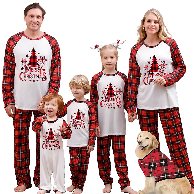 Christmas Trees Family Christmas Pajamas Nightwear Men's Women's Boys' Girls' Cute Family Matching Outfits Sweet Kid's Adults' Christmas New Year Christmas Eve Home Wear Top Pants