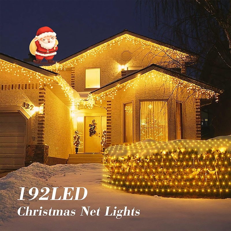 3*2M 192 LED Net Lights Outdoor Mesh Lights,8 Modes Net Lights for Bushes Plug in, Waterproof Christmas Halloween Decoration Net String Lights for Bushes Ceiling Wedding Indoor Outdoor(9.8ft x 6.6ft)