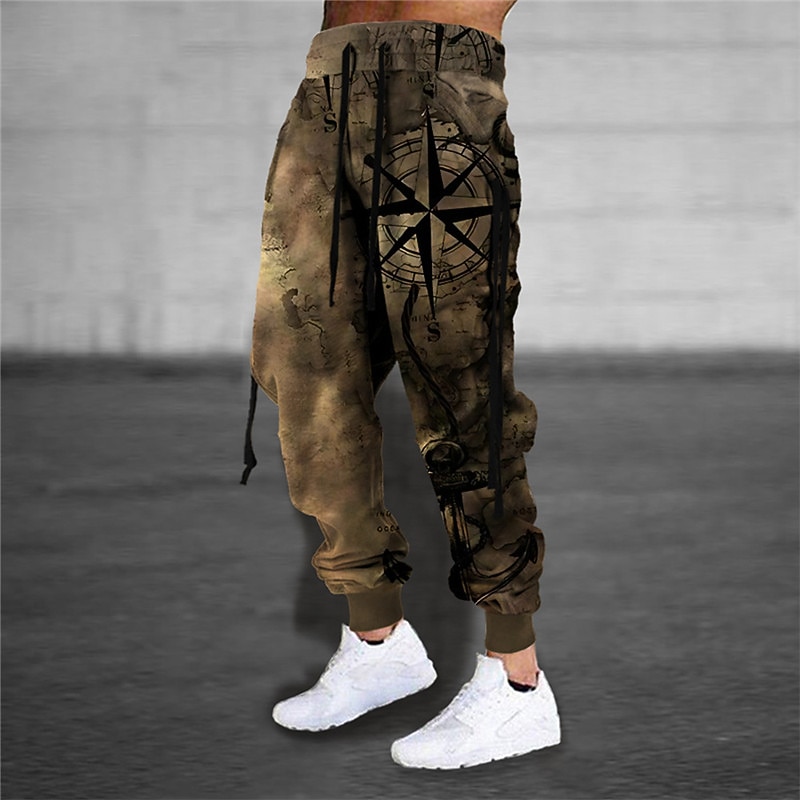 Men's Sweatpants Joggers Trousers Drawstring Elastic Waist 3D Print Graphic Prints Comfort Sports Outdoor Casual Daily Cotton Blend Streetwear Designer Blue Khaki Micro-elastic