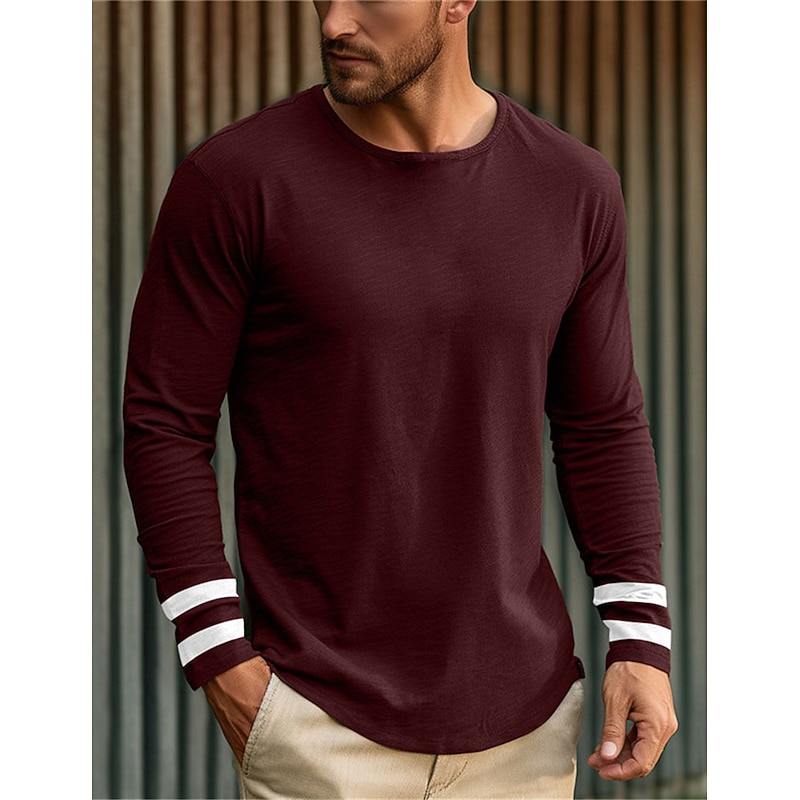 Men's T Shirt Tee Top Long Sleeve Shirt Long Sleeve Crew Neck Spring &  Fall Striped Fashion Designer Basic Vacation Street Going out Wine Black Navy Blue Top Tee for Men4