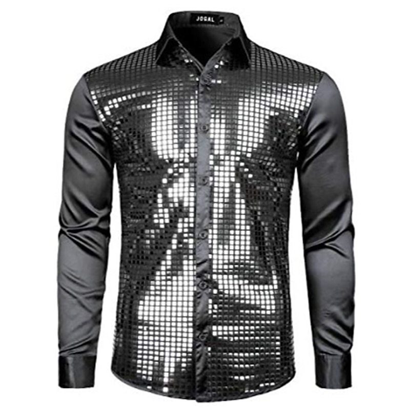 Retro Vintage 1970s Disco Blouse / Shirt Cosplay Color Block Fancy Dress Men's Carnival Costume Halloween Carnival Masquerade Performance Party Stage Adults' Shirt Summer Spring2