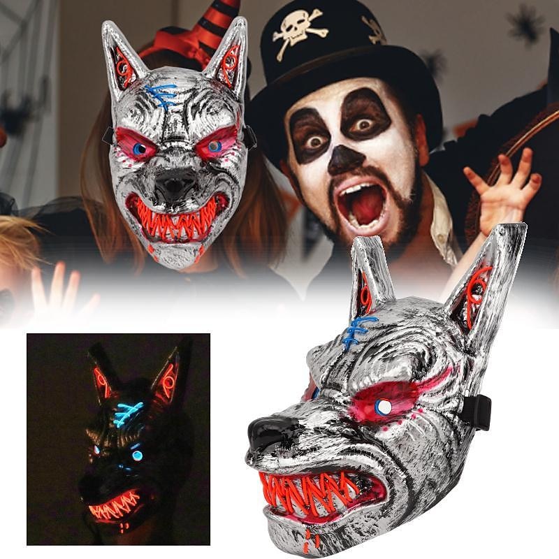 Halloween Wolf Head Mask Anime Demon LED Halloween Scary Wolf Mask For Costume Party
