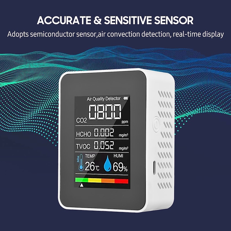 Multifunctional 5in1 CO2 Meter Digital Temperature Humidity Tester Carbon Dioxide TVOC HCHO Detector Air Quality Monitor3