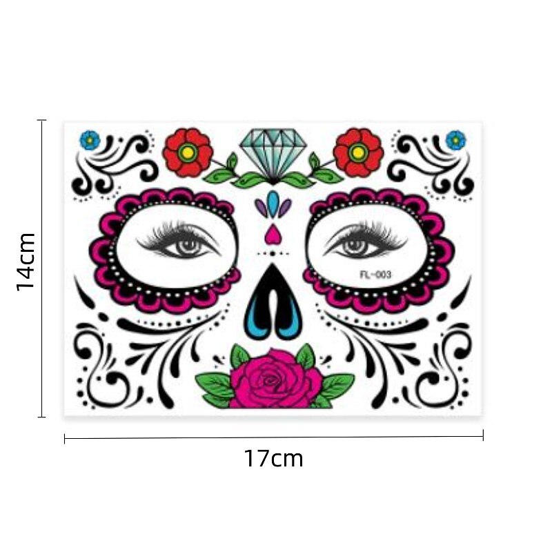 Halloween Day of The Dead Face Tattoo Stickers, Sugar Skull Temporary Face Tattoos for Dia de los Muertos Makeup, Funny Scary Face Decoration for Party2