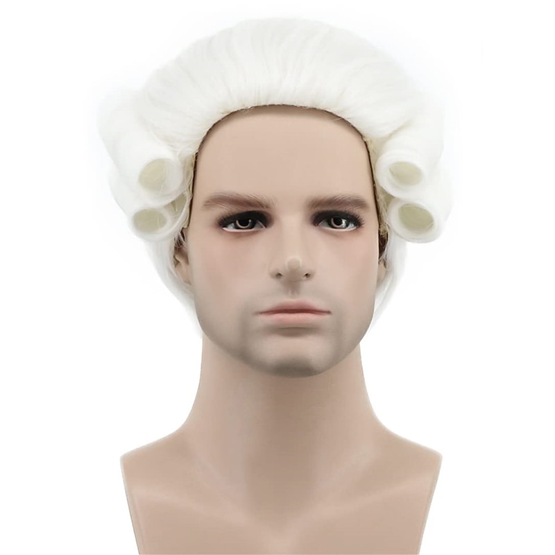 Colonial Wig Man Long Wave White Wig Washington Carnival Costume Cosplay Wig Halloween Wigs2