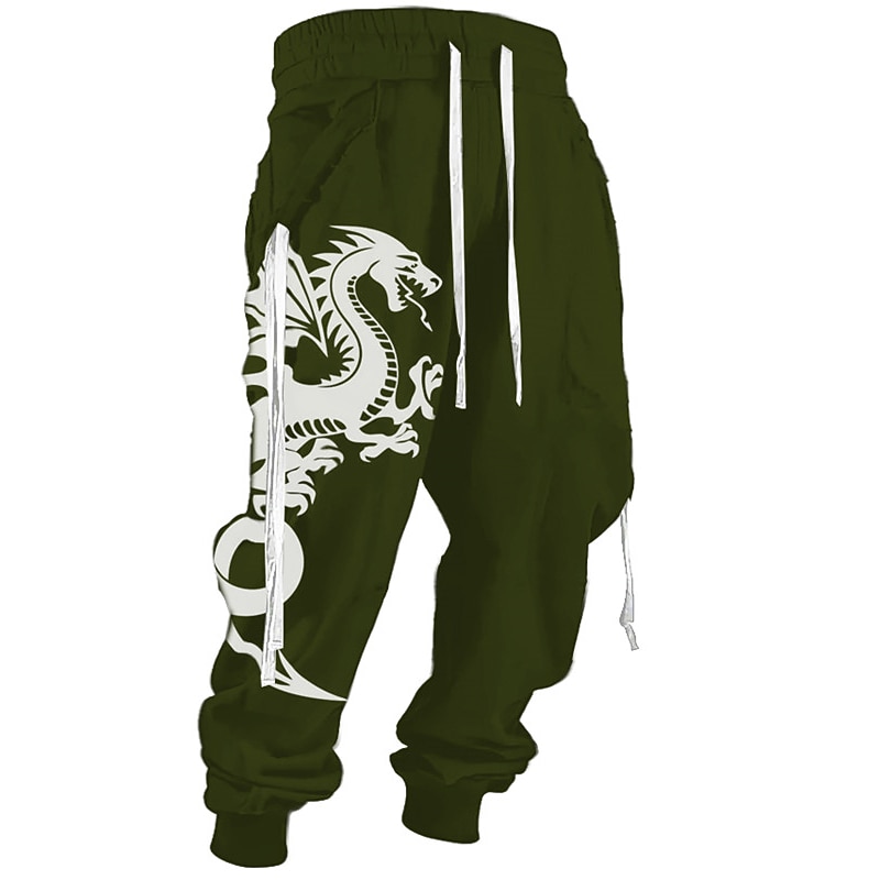 Dragon Casual Men's 3D Print Sweatpants Pants Trousers Outdoor Street Casual Daily Polyester Black White Green S M L Mid Waist Elasticity Pants2