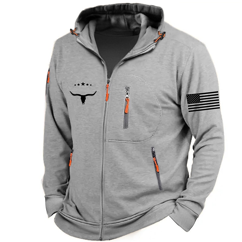 Men's Graphic National Flag Long Sleeve Sweatshirts  Hooded Streetwear Designer Sports & Outdoor Casual Spring &  Fall Navy Blue Dark Gray Gray Clothing Apparel Designer S M L XL XXL 3XL