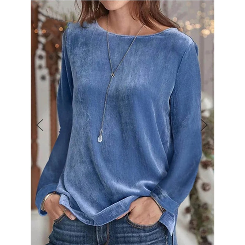 Women's T Shirt Plain Basic Long Sleeve Round Neck Regular Tops Valentine's Day Daily Weekend Black Pink Blue Brown Gray Fall & Winter3