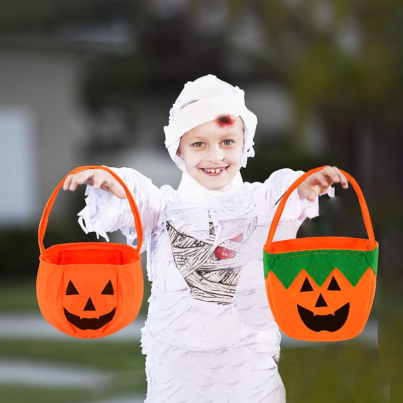 Halloween Loot Party Kids Pumpkin Trick Or Treat Tote Bags Candy Bag Halloween Candy Storage Bucket Portable Gift Basket