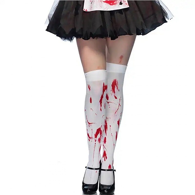 Halloween Blood Socks Carnival Easter Zombie Skeleton Socks Bloody Mary Nurse Blood Socks Skeleton Socks Skeleton Socks Knee Length Socks Halloween Costume and Fabric Role Playing Party Dressing4