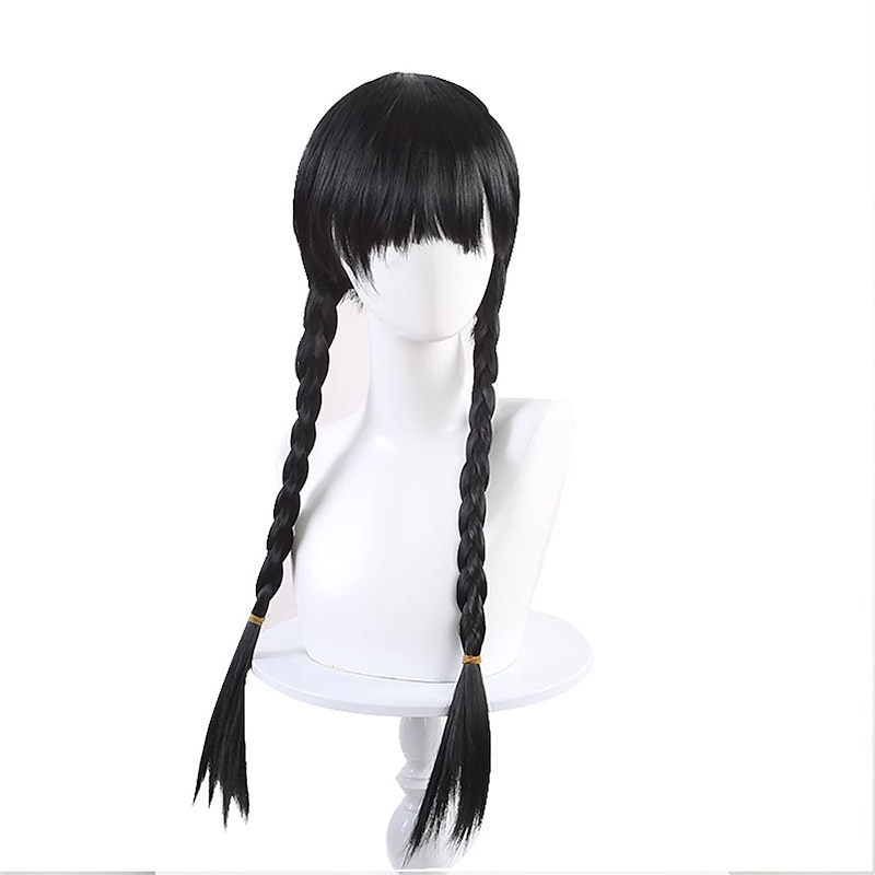 Long Black Straight Braided Wig for Braids Hair for Kids Girl Cosplay Party Halloween Wigs4