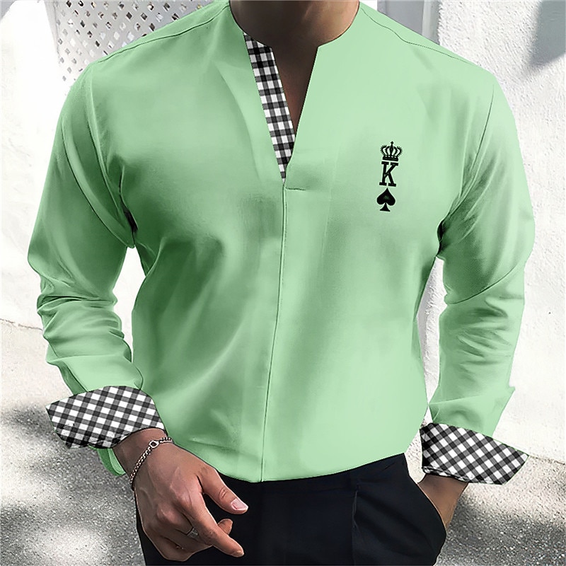 Men's Shirt Dress Shirt Plaid Outdoor Casual White Blue Green Khaki Long Sleeve V Neck Summer Fall Clothing Apparel Print3