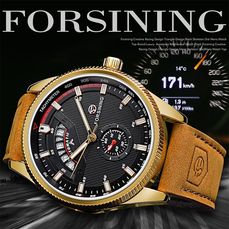 FORSINING Men Mechanical Watch Outdoor Sports Fashion Wristwatch Automatic Self-winding Luminous Calendar Waterproof Leather Watch2