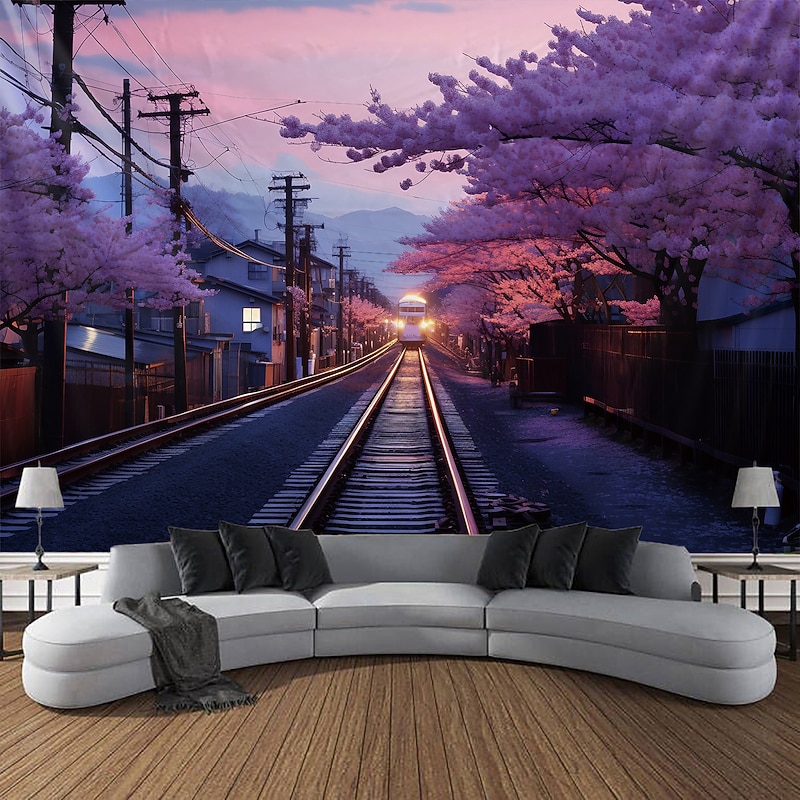Cherry Blossom Rail Hanging Tapestry Wall Art Large Tapestry Mural Decor Photograph Backdrop Blanket Curtain Home Bedroom Living Room Decoration2