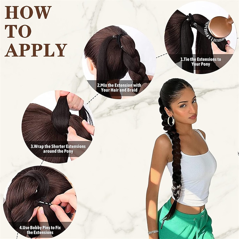 Braided Ponytail Extension FENTISAR 34Inch Dark Brown Ponytail Extension with Hair Tie Straight Wrap Around Hair Extensions Ponytail Natural Soft Synthetic Hair Piece for Women Daily Wear3