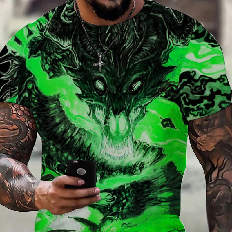 Men's Graphic Animal Dragon T Shirt Short Sleeve T shirt 3D Print Crew Neck Shirt Vintage Fashion Designer Outdoor Daily Sports Light Yellow Dark Yellow Black Spring & Summer Clothing Apparel S M L4