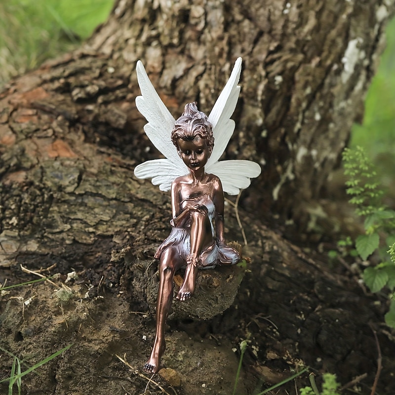 1pc Fairy Statue Garden Decoration Fairy Genie Statue Resin Crafts Flower Fairy Garden Decoration3
